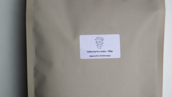 Cafeïnevrije Peru verpakking met logo illustratie