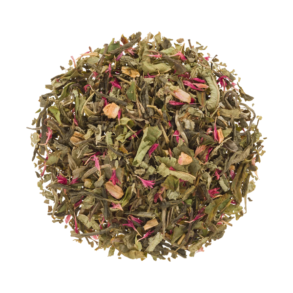Mix van groene en witte thee met rabarber, verbena en korenbloem